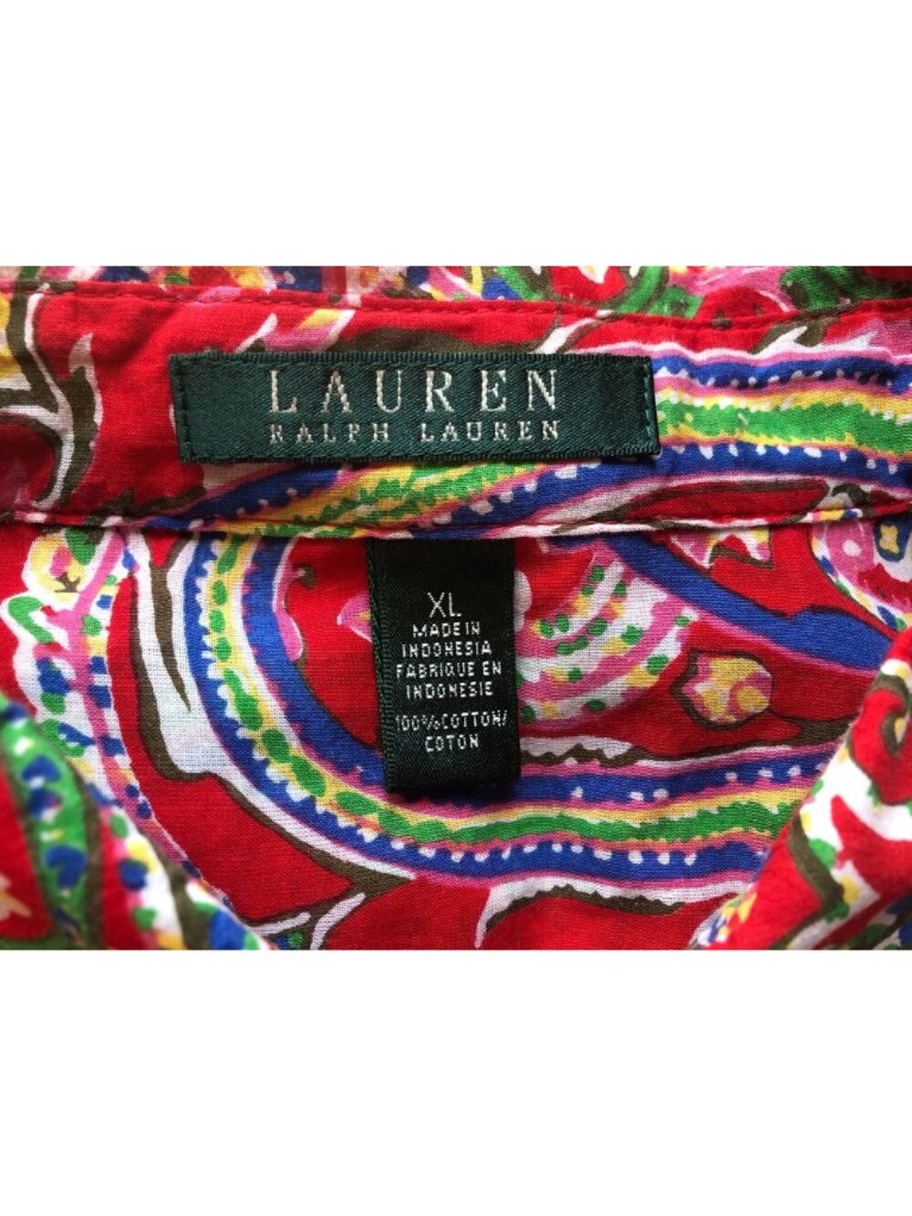 Vintage Lauren Ralph Lauren Featherweight Red Paisley Button Down Shirt Size XL - Picture 4 of 9